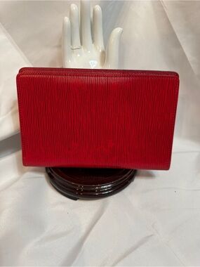 Louis Vuitton Card Holder Wallet Red Epi Textured Leather Vintage Size 7 X 4.5